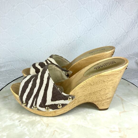 Michael Kors Platform Clogs Women Sz 9 Brown Animal Print 70’s Style Sandals - Picture 6 of 13